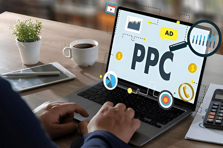 Conceptual graphic illustrating Pay-Per-Click (PPC) advertising services offered by Digital Omnicon for USA businesses.